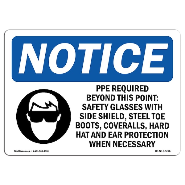 OSHA Sign, PPE Required Beyond Point, 5in X 3.5in Decal, 10PK, 5" W, 3.5" H, Landscap, PK10